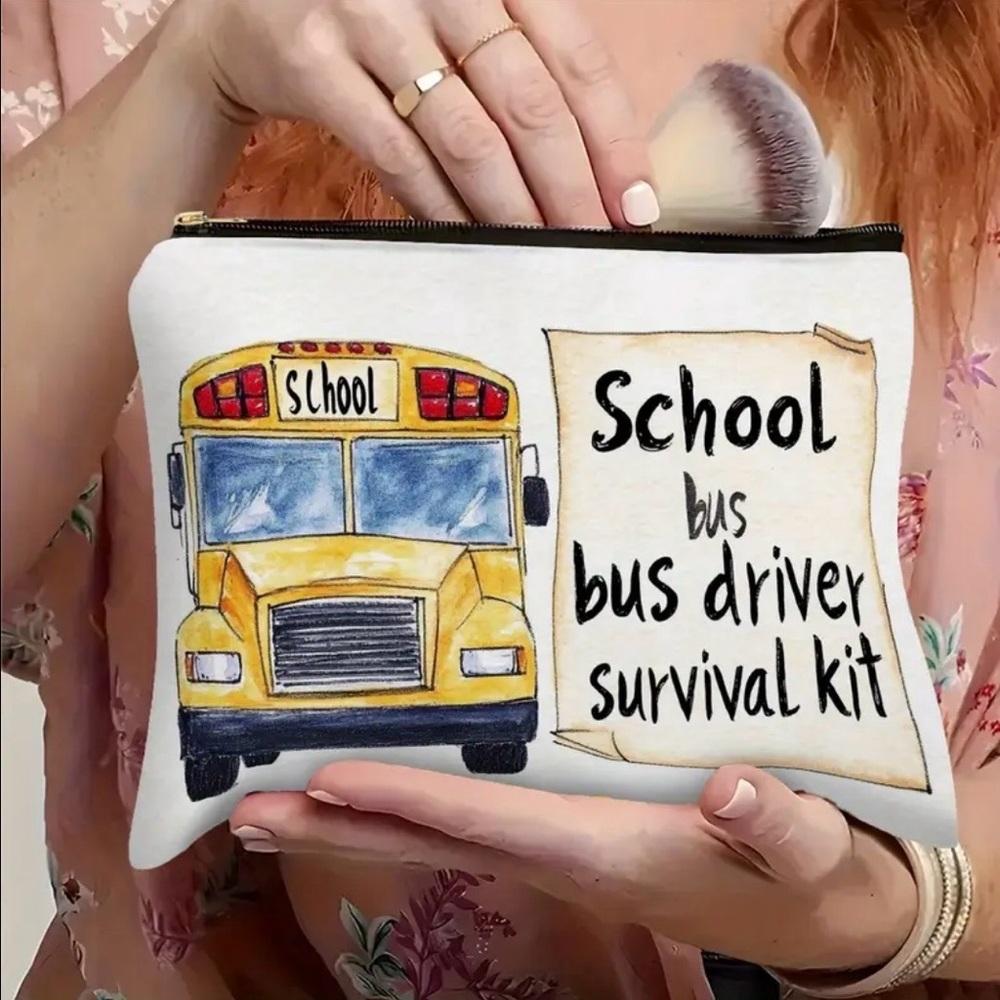 Yellow School Bus Cosmetic Pouch, NEW, Where’s all BUS RIDERS AT???